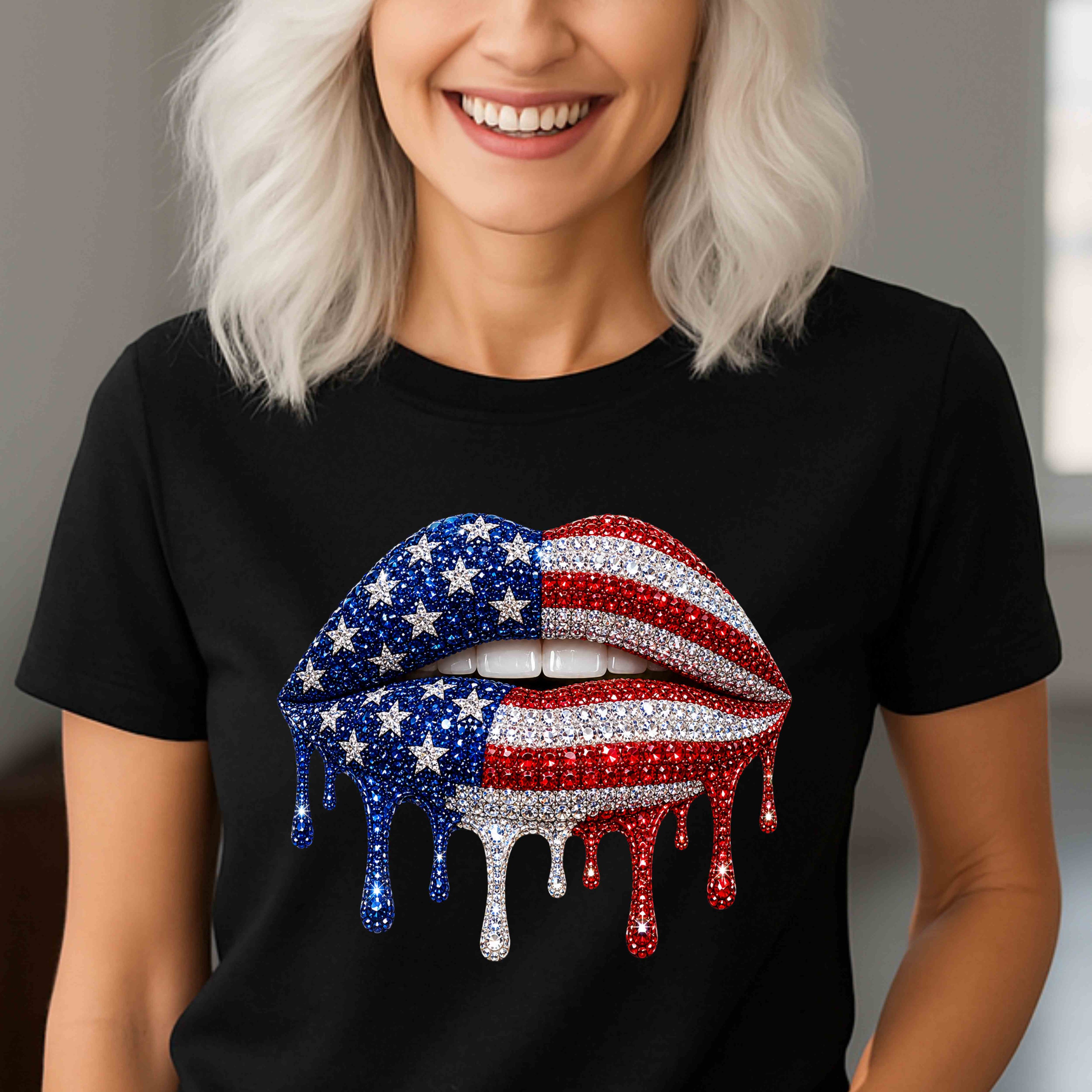 Faux Bling Patriot  Lips T-shirt